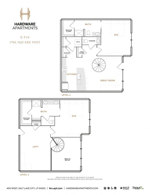 Floor plan for 2 beds, 2.5 baths, 1823 sqft
